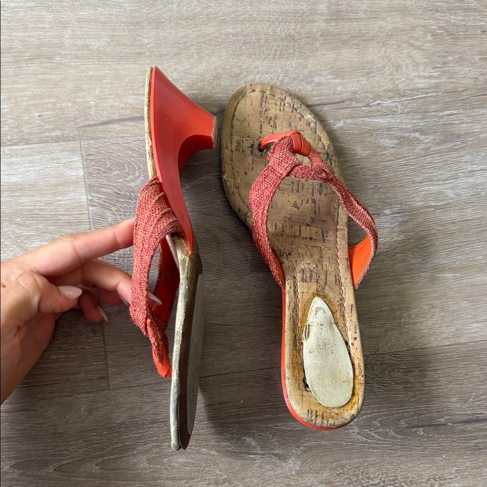 Predictions Vintage Thrifted Women’s Orange Cork Flip Wedge KITTEN HEEL Sandals